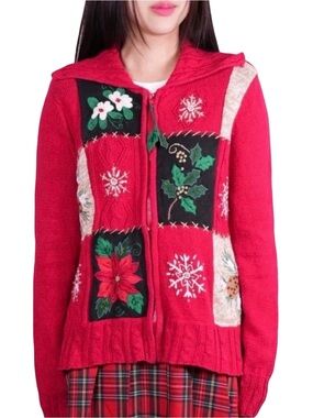 VTG 90s gaudy beaded granny kitschy uglyChristmas party patchwork sweater 1X